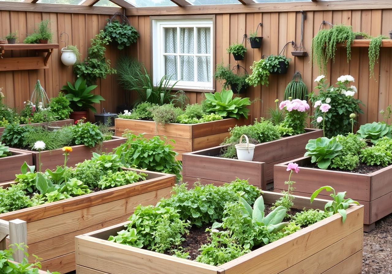 Raised wooden bed kitchen garden